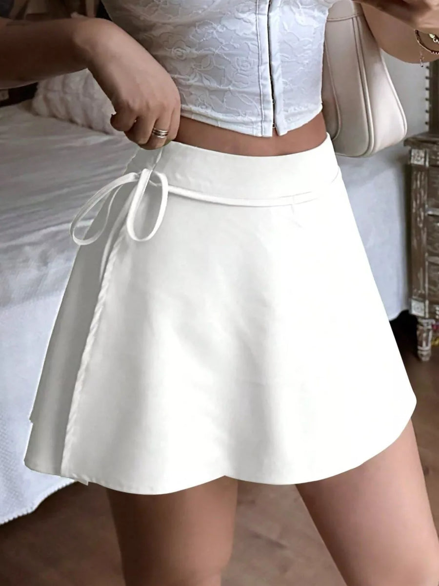 Tie Detail Mini Skort in White