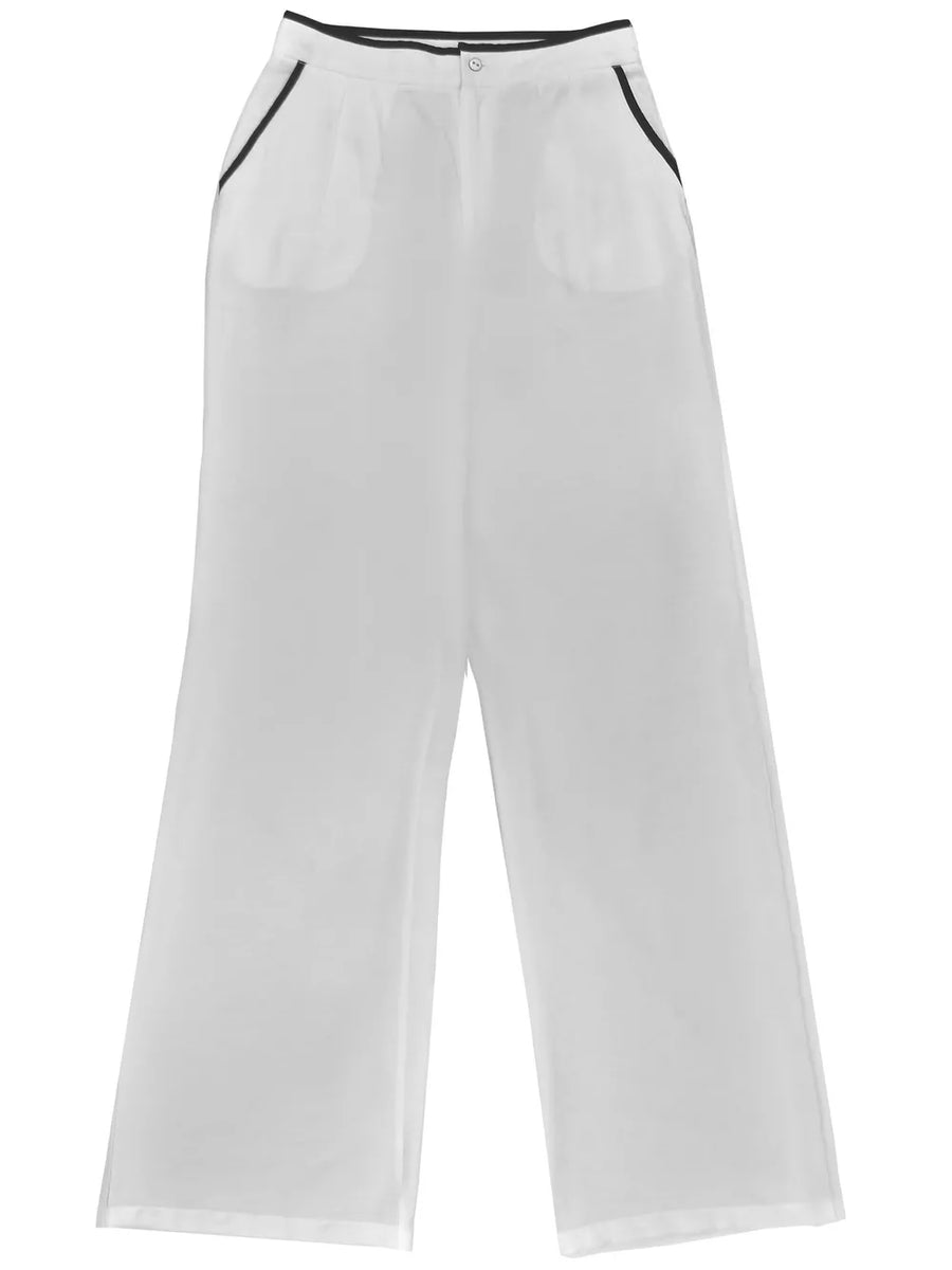 Contrast Trim Vest And Wide-leg Pants Set in Khaki with contrast trim