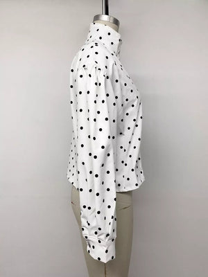 Polka Dot Zip Up Cropped Jacket in White with buttoned