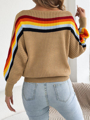 cream pullover sweater with ribbed cuffs and long sleeve