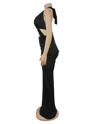 Burgundy bodycon maxi dress with halter