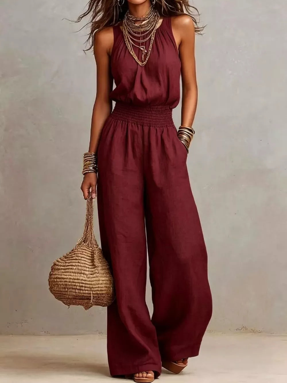bohemian jumpsuit in Black with halter