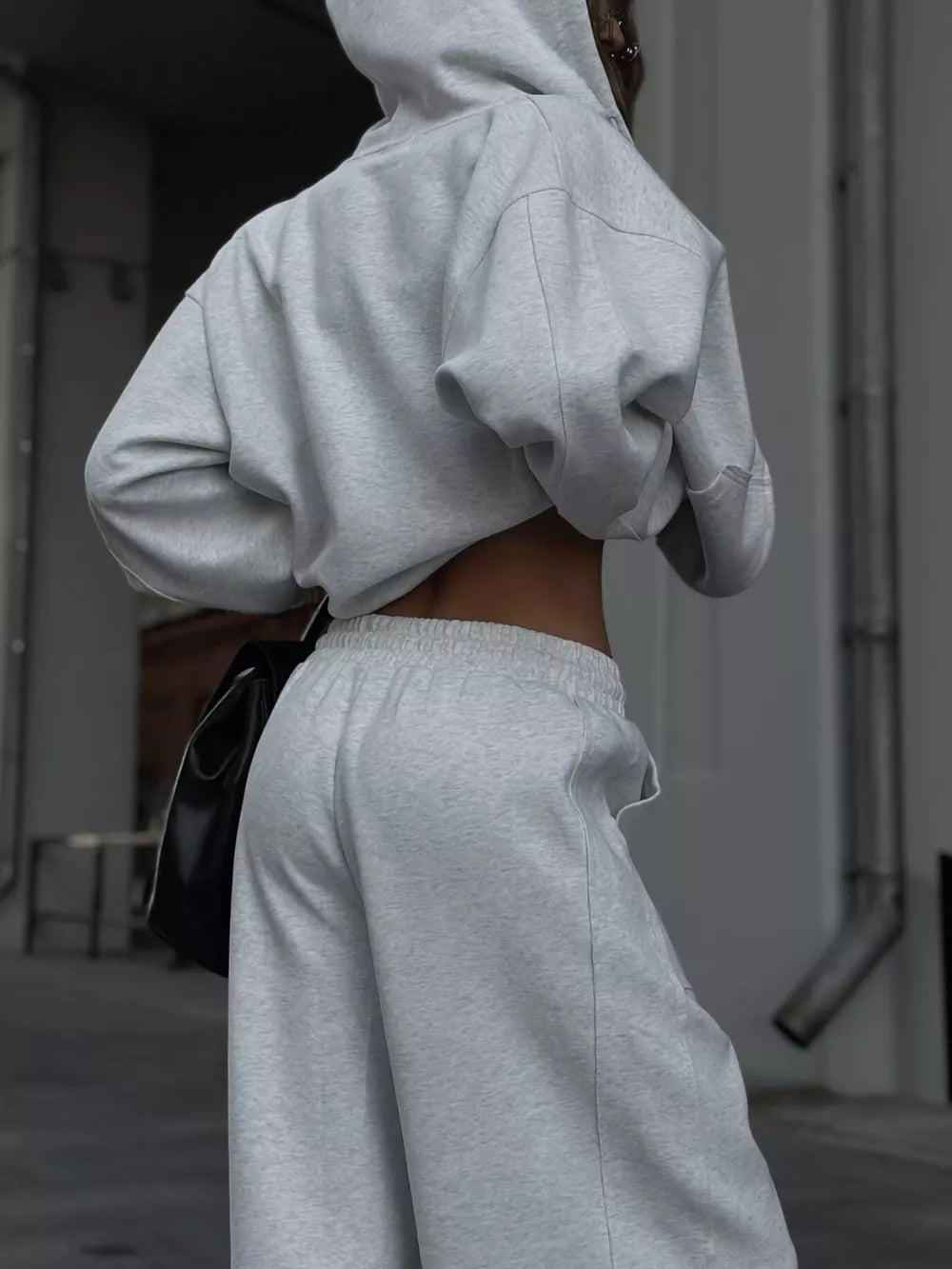 Brown Oversized Zip-up Hoodie And Wide-leg Pants Set