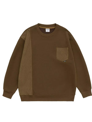 Coffee sweatshirt with textured panel on left sleeve and chest pocket