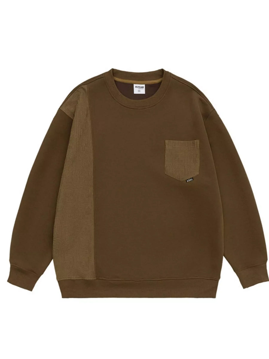 Coffee sweatshirt with textured panel on left sleeve and chest pocket