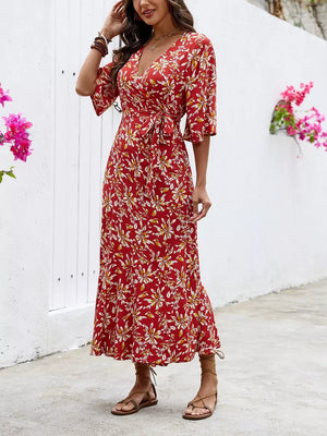 Navy Blue wrap dress with wrap and floral