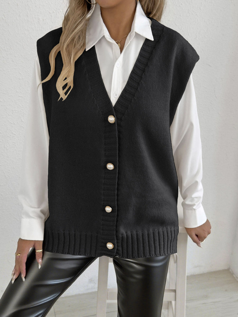 light beige oversized sweater vest with v-neck