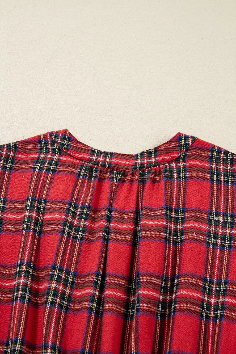 Christmas Plaid V Neck Tie Waist Midi Dress in Deep Red, view 17