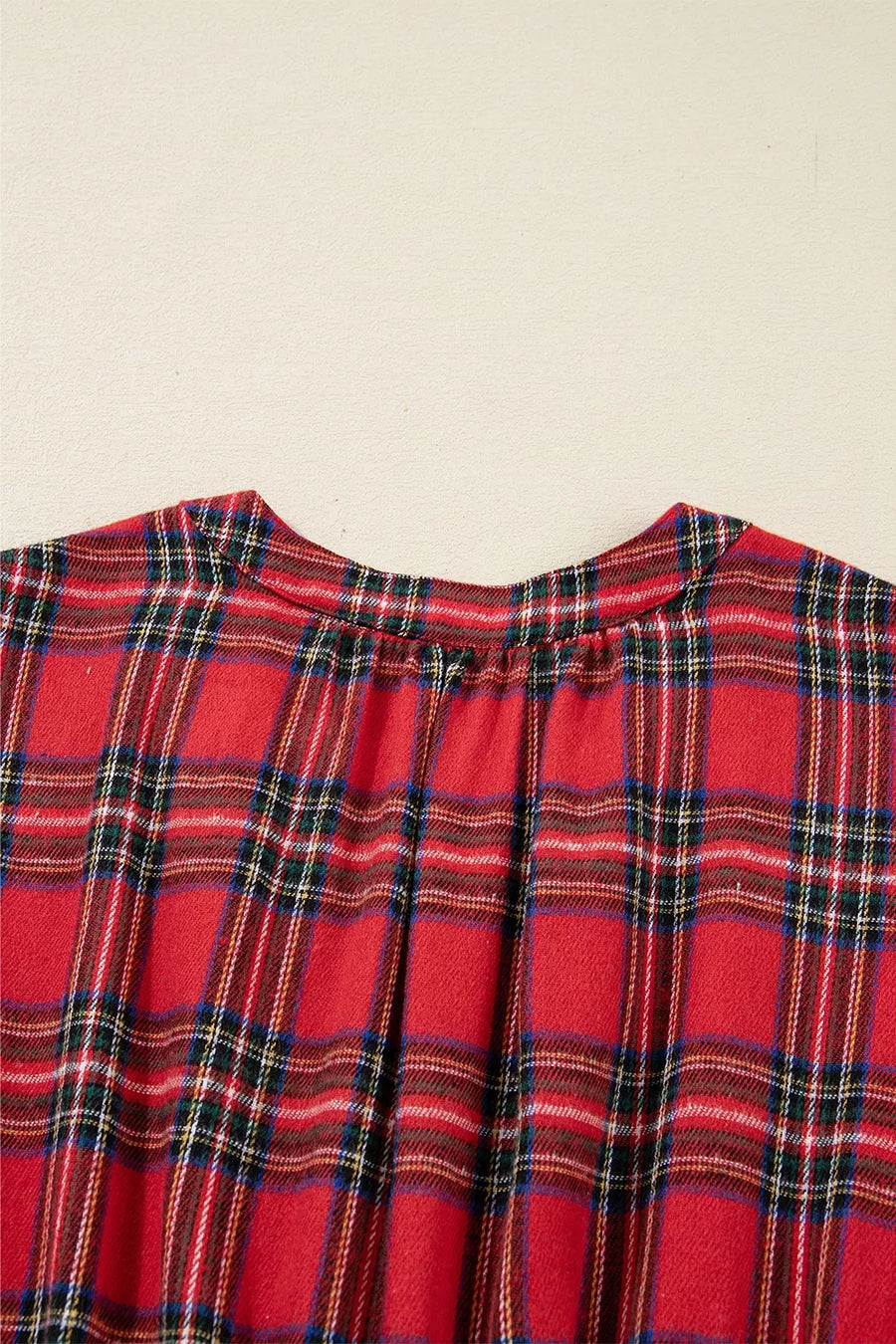 Christmas Plaid V Neck Tie Waist Midi Dress in Deep Red, view 17