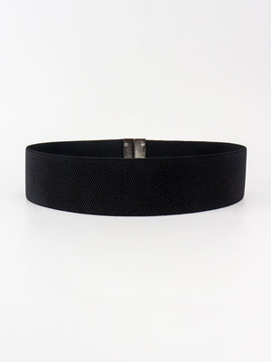Black elastic belt with silver clasp detail