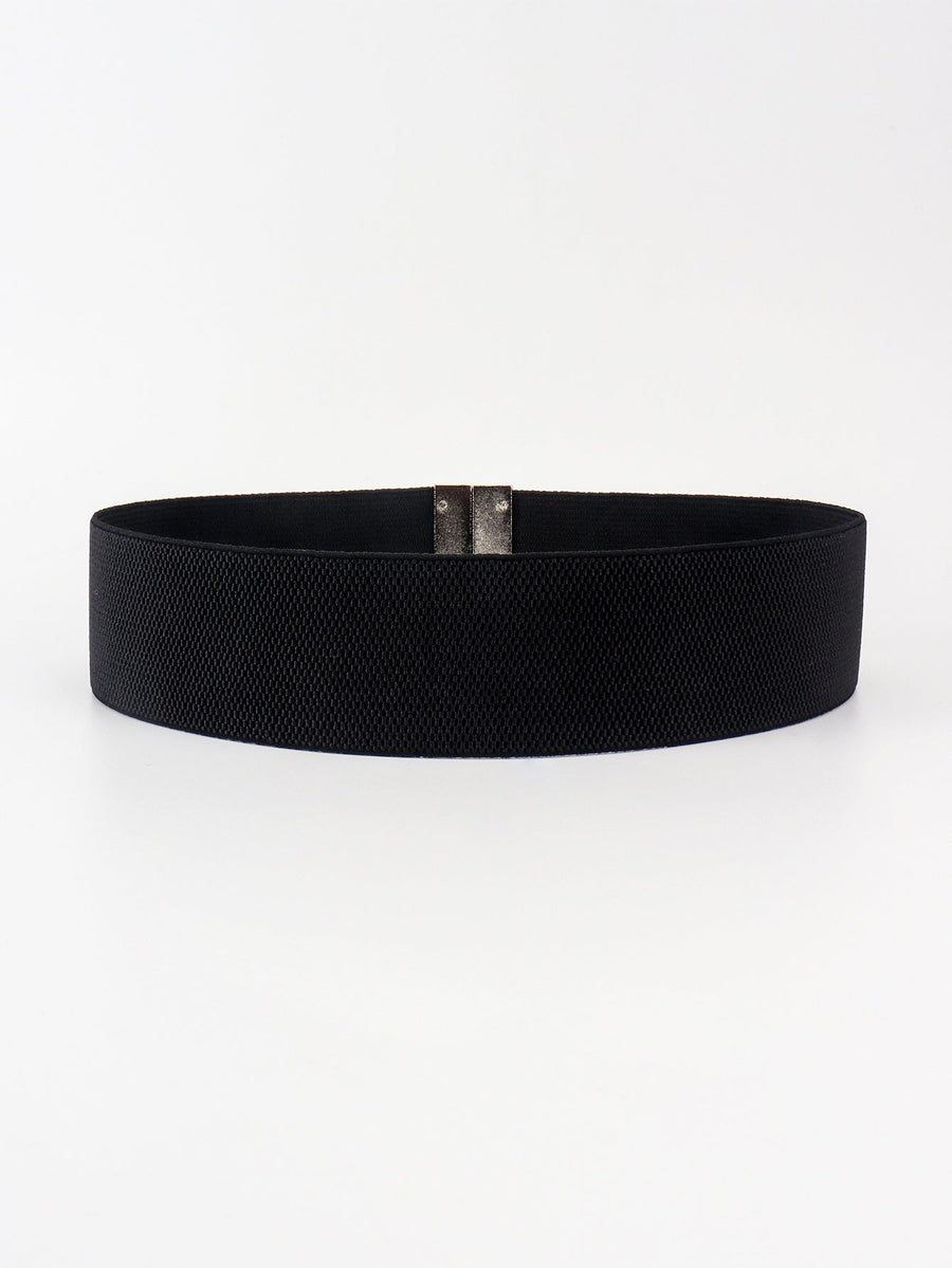 Black elastic belt with silver clasp detail