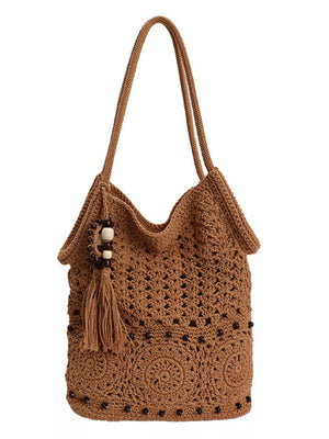 Knit Crochet Handbag in Brown, view 11