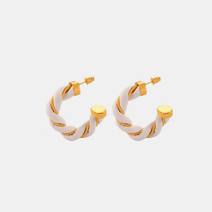 White braided leather and gold hoop earrings with gold posts