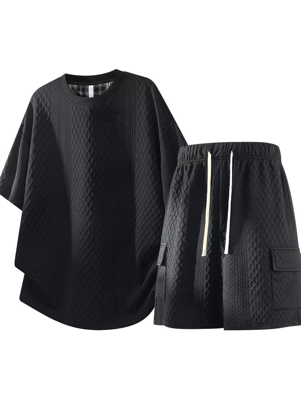 Apricot Men's Plus Size Textured Casual Top And Shorts Set