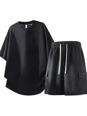 Apricot Men's Plus Size Textured Casual Top And Shorts Set