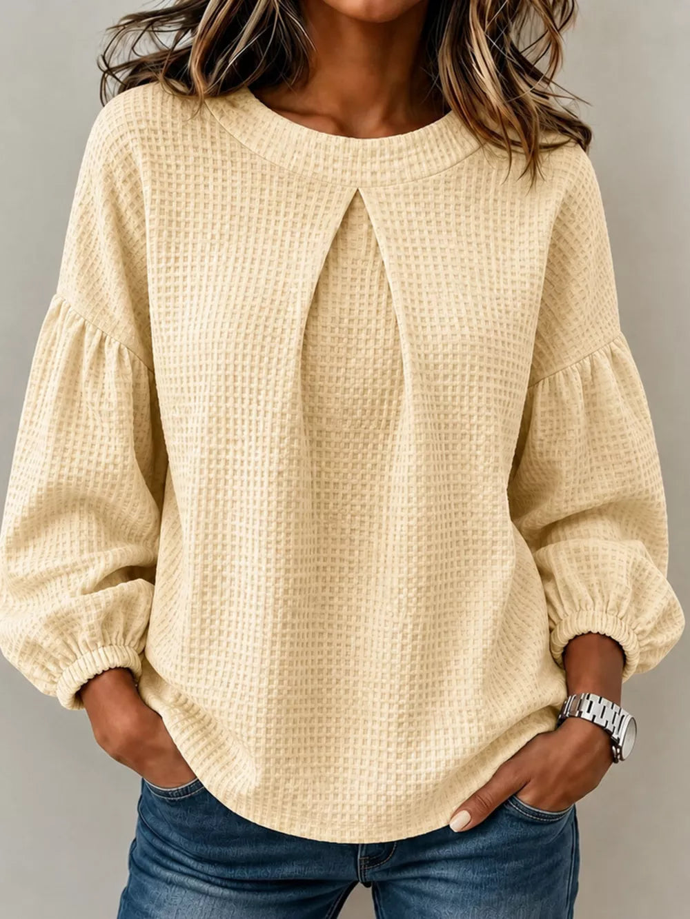 Burgundy Waffle Knit Round Neck Top