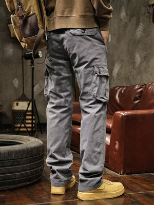 cargo pants in Gray with drawstring waist and full-length