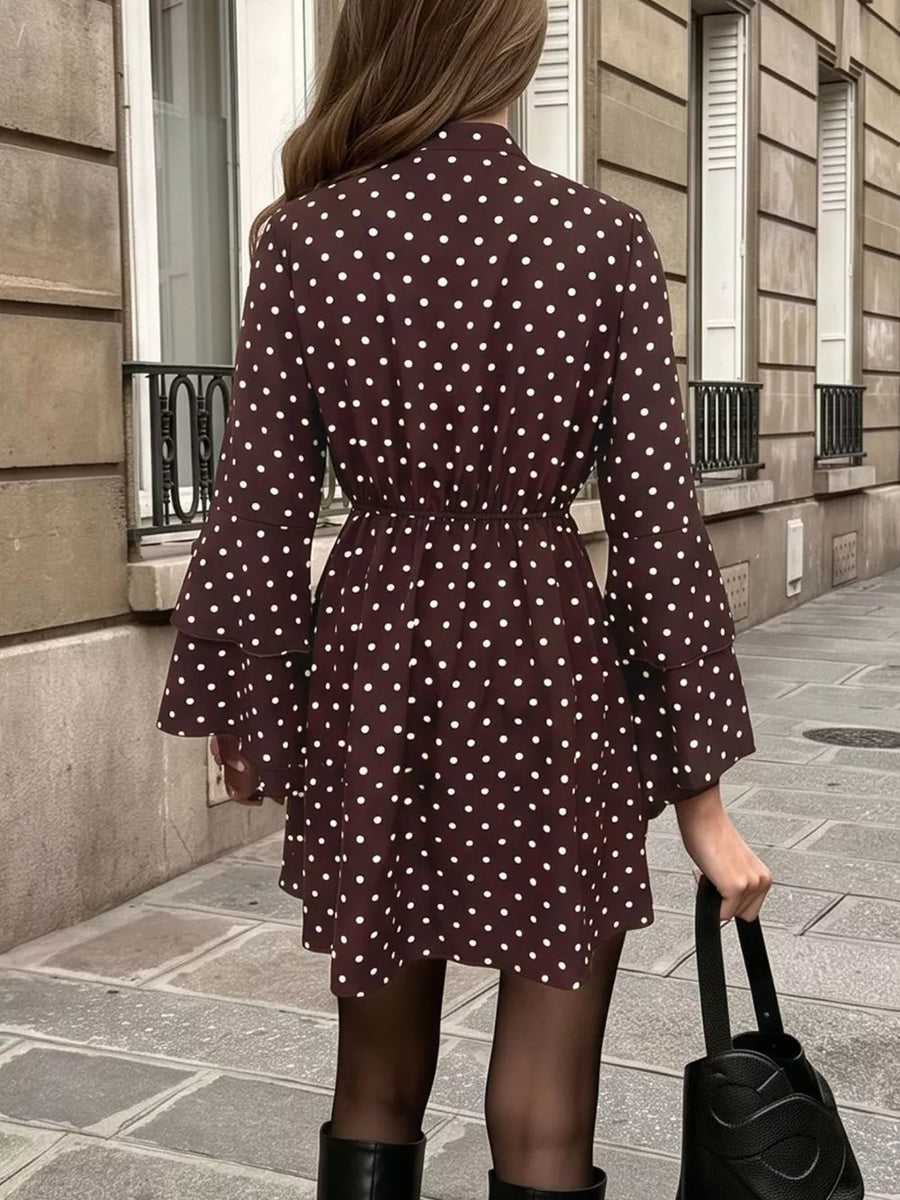 Polka Dot Flare Sleeve Tie Neck Dress option 4