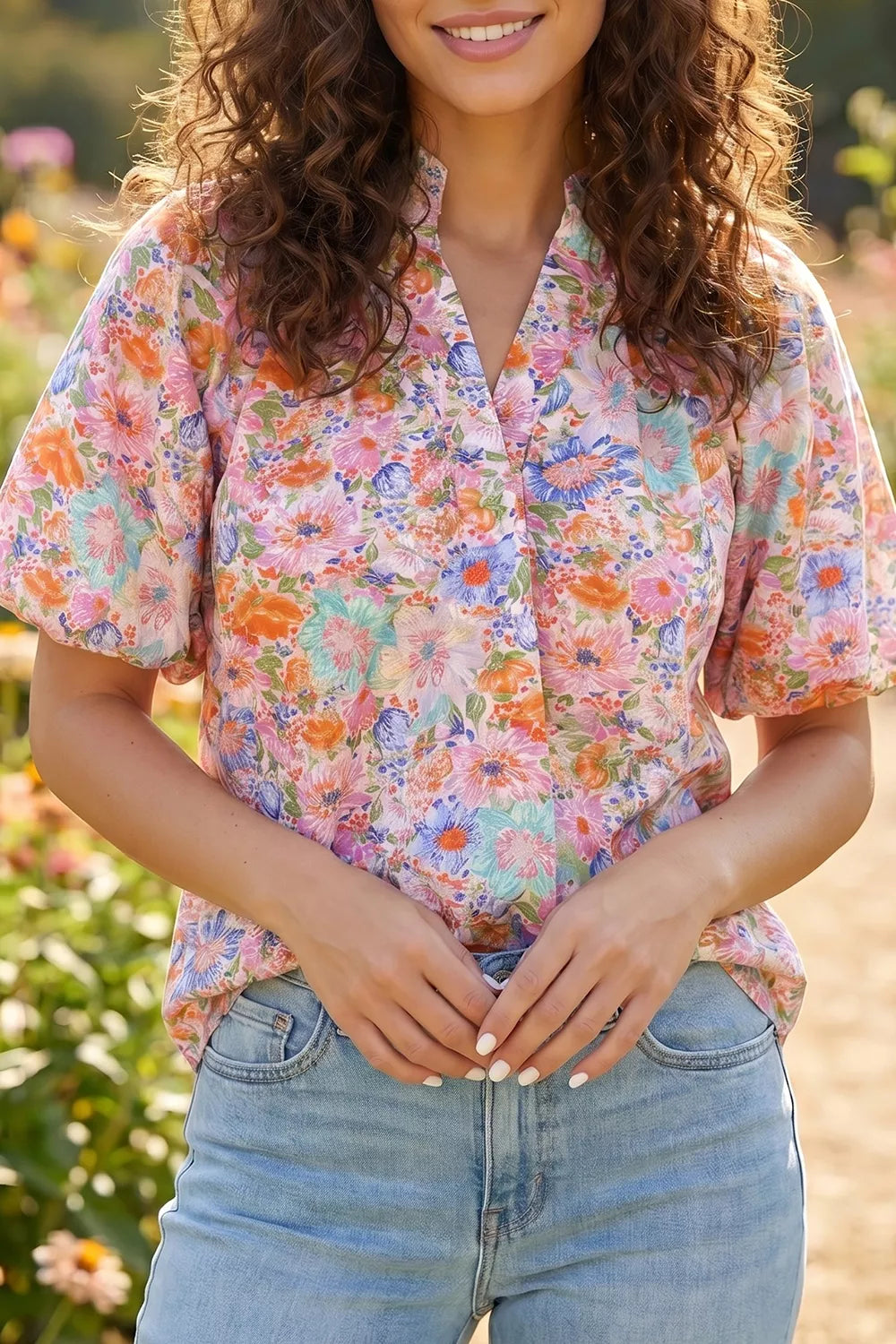 Print Puff Sleeve Blouse