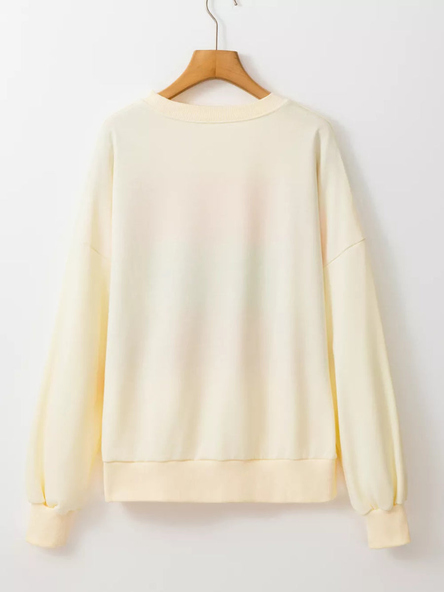 Cream with Colorblock Patchwork Crewneck Sweatshirt