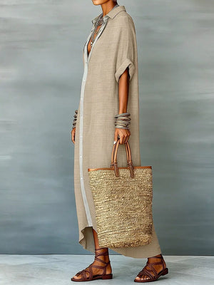 Cerulean shirt dress with ankle-length and button-front