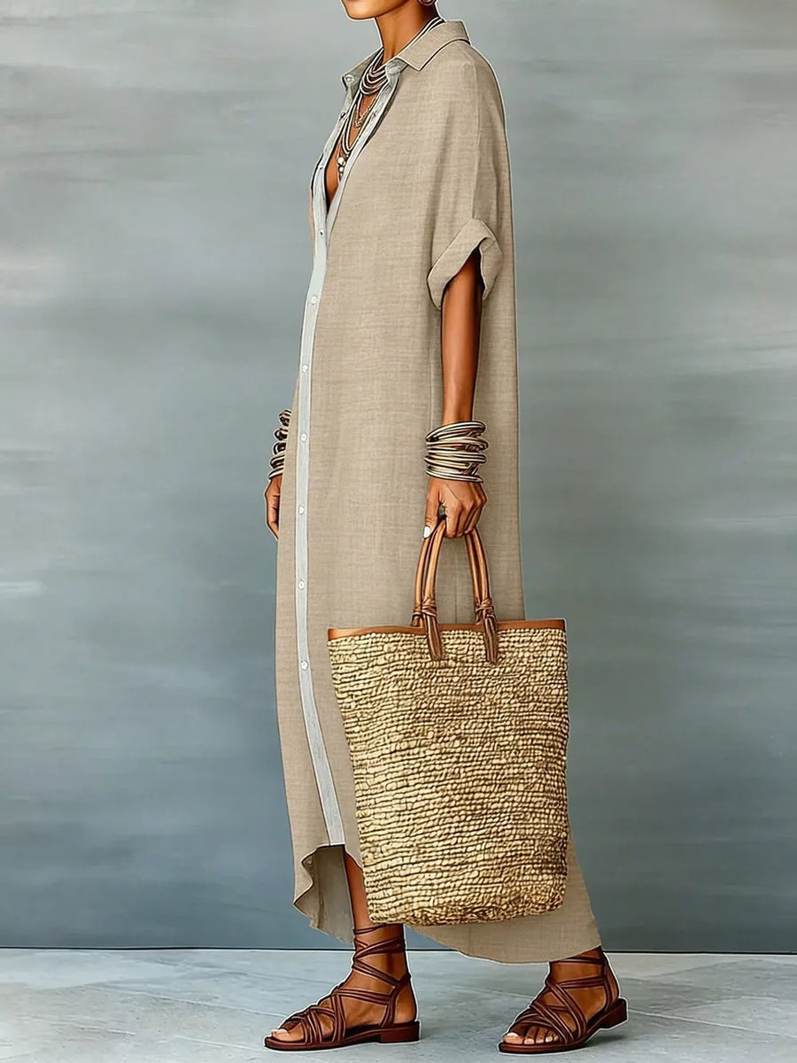 Cerulean shirt dress with ankle-length and button-front