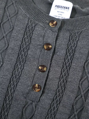 White with Men's Cable Knit Short Sleeve Top