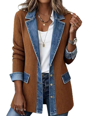 Colorblock cardigan with ribbed and long sleeve