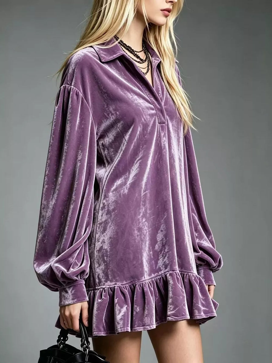Deep Purple relaxed mini dress with collared