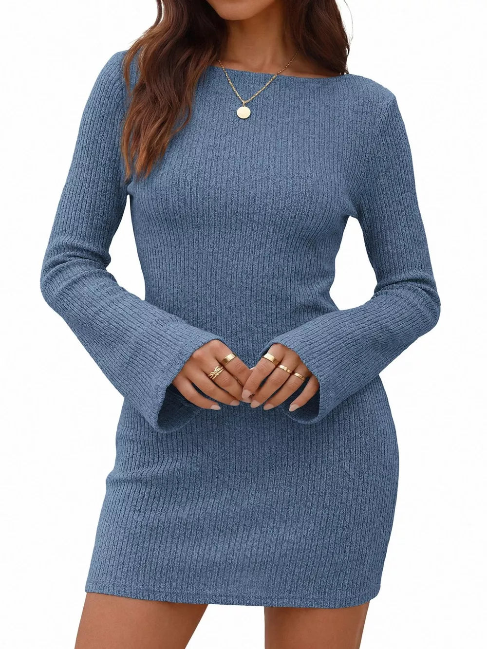 sweater dress in black with ribbed and stretchy