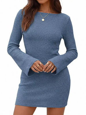 sweater dress in black with ribbed and stretchy