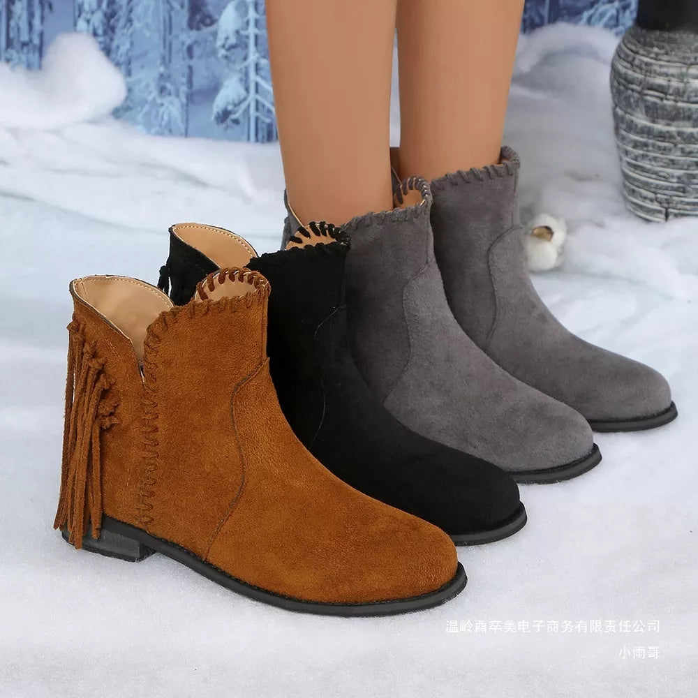 ankle boots in camel featuring fringe detail and fitted fit