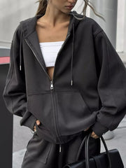 Oversized Zip-up Hoodie And Wide-leg Pants Set option 18