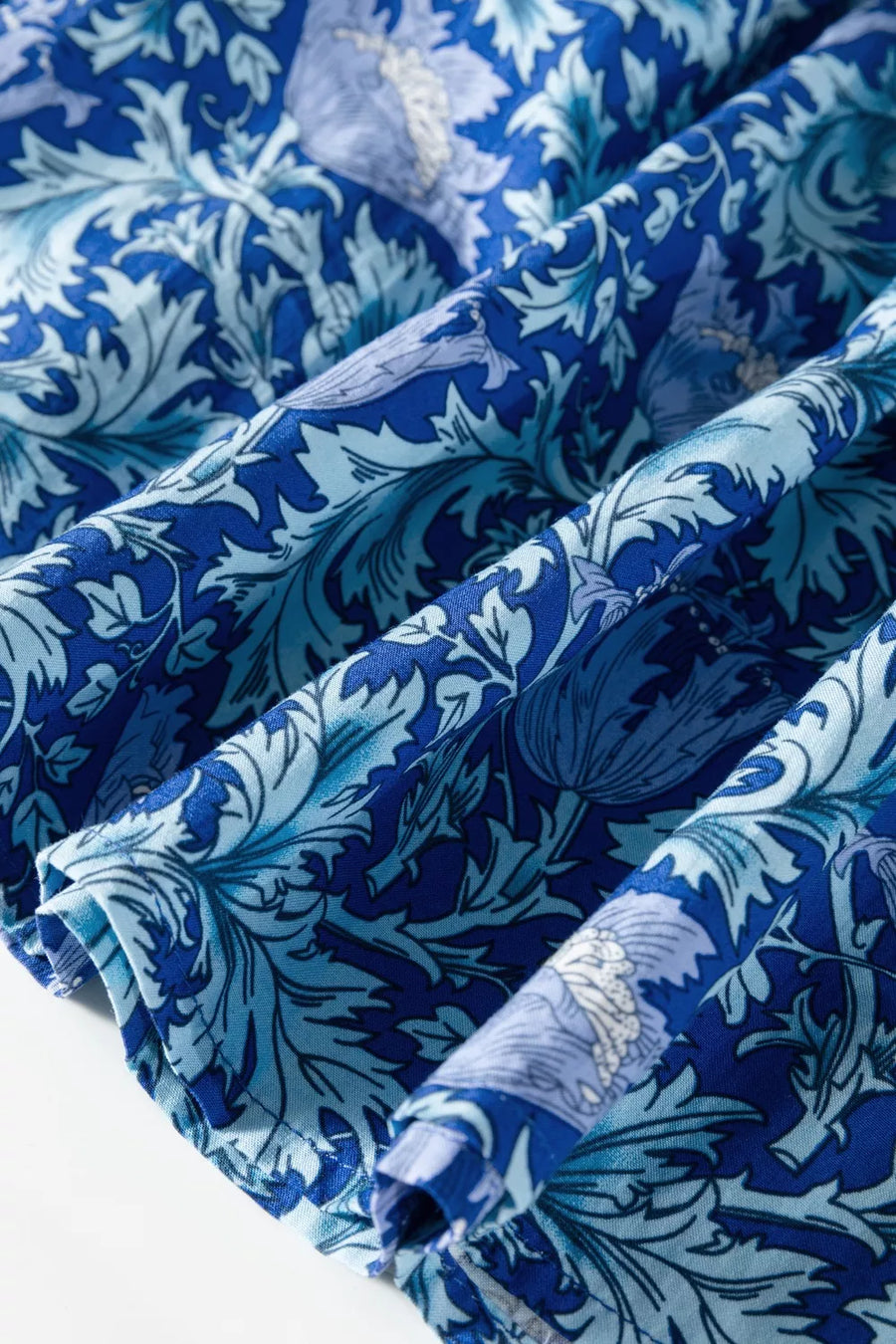 Blue floral cotton midi dress with frilled cuffs detail