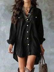ivory shirt dress with pocketed and long sleeve