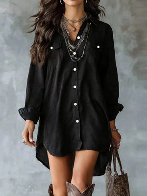 ivory shirt dress with pocketed and long sleeve