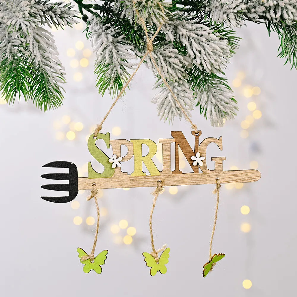 Spring Garden wooden sign with rake and butterflies, Style A.