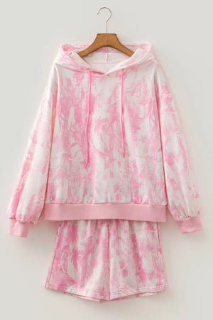 Abstract Print Loose Hoodie And Slim Shorts Set option 6