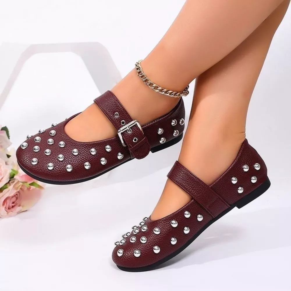 PU Leather, Rubber Imported Size &amp Mary Jane flats in Burgundy with round toe silhouette