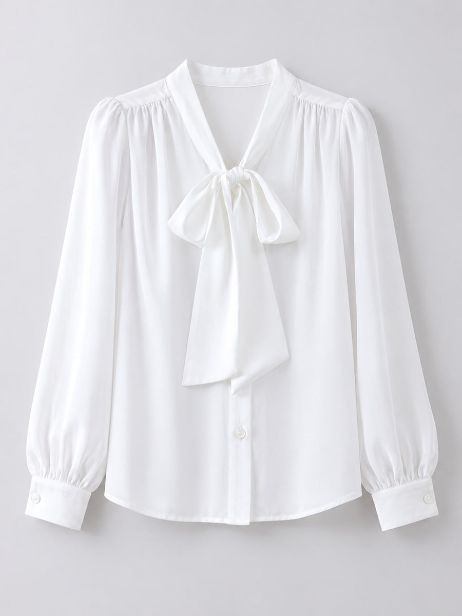 white blouse with hip-length and button-front