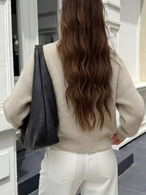 minimalist cardigan in beige with crew neck