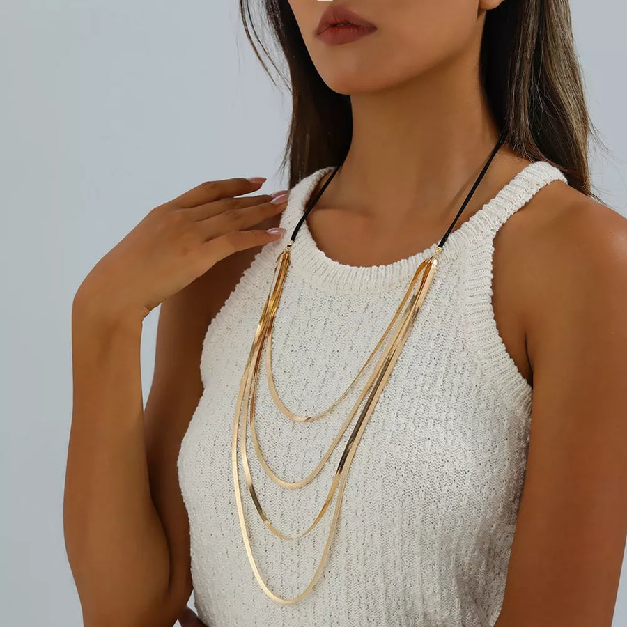 Gold with Multi-layered 18k Gold-plated Snake Chain Necklace