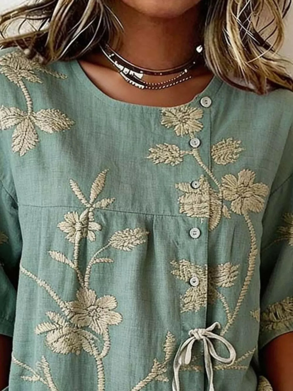 White Embroidered Floral Tie Front Shirt Plus Size