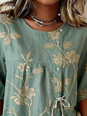 White Embroidered Floral Tie Front Shirt Plus Size