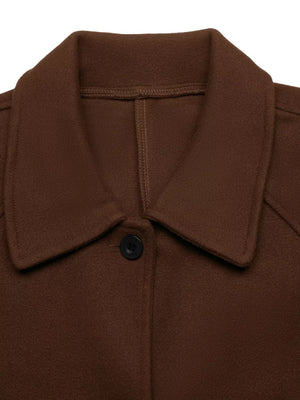 dark brown overcoat with unlined and raglan sleeve