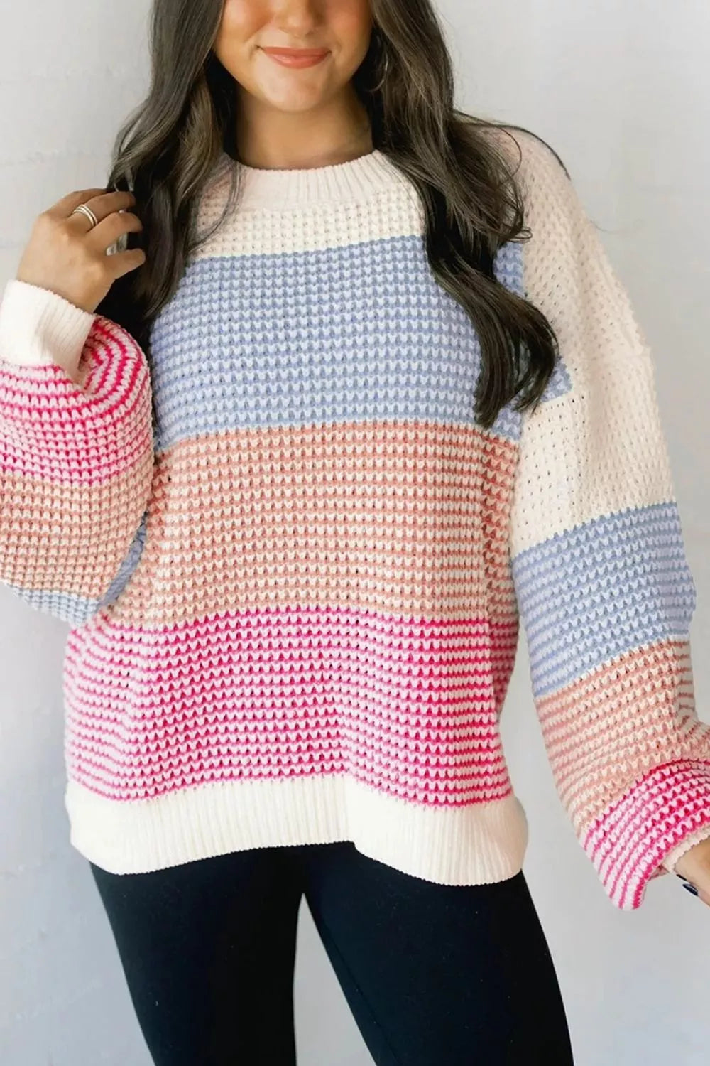 Multicolor with Color Block Waffle Knit Sweater in Multicolor