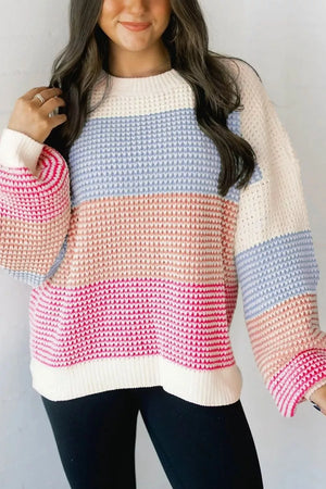 Multicolor with Color Block Waffle Knit Sweater in Multicolor