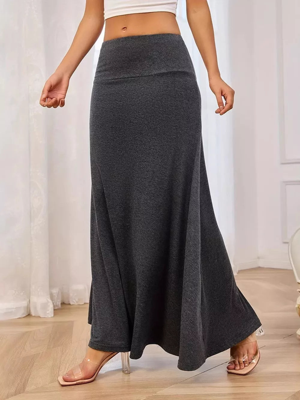 Purple Flowy Maxi Skirt With Wide Waistband