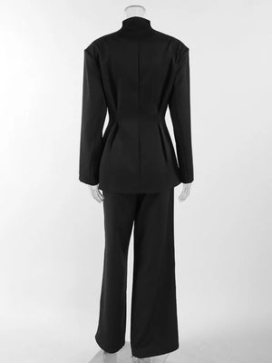 Button Down Pleated Blazer And Wide-leg Pants Set option 7