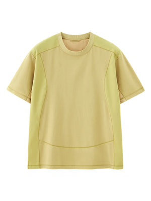 Relaxed fit t-shirt in light yellow with contrast stitching and panel details.